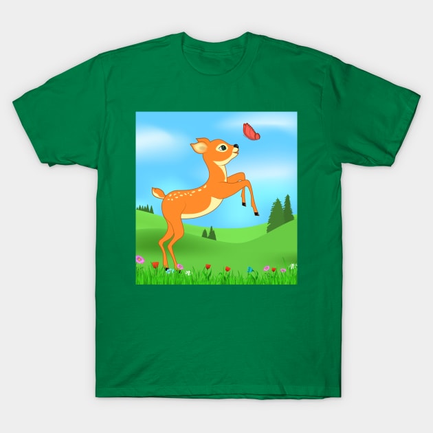 Baby deer and butterfly T-Shirt by designbek